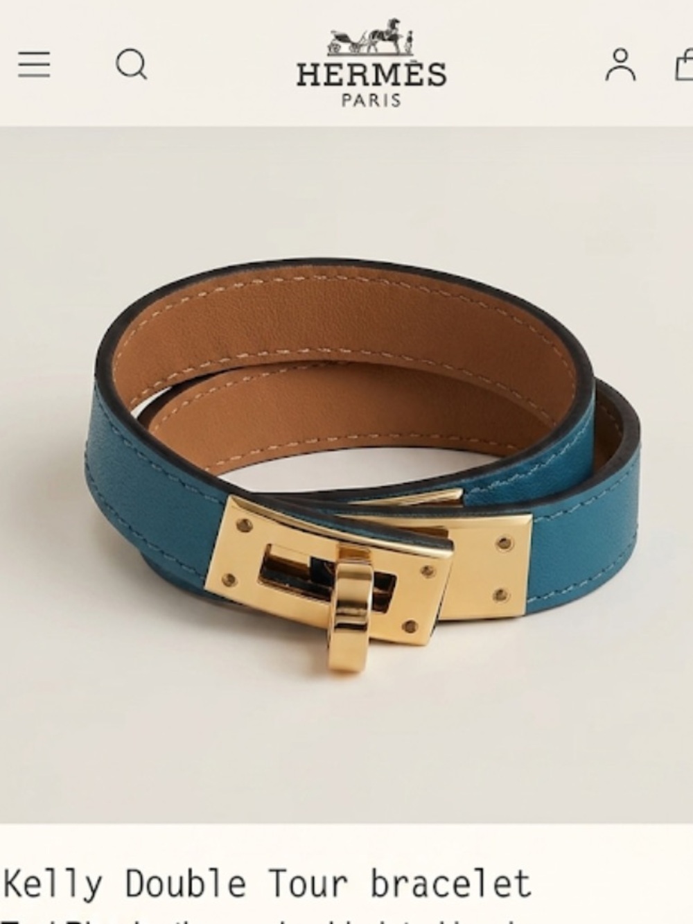 Hermes Teal Blue Leather Kelly Double Tour Bracelet with Gold Hardware